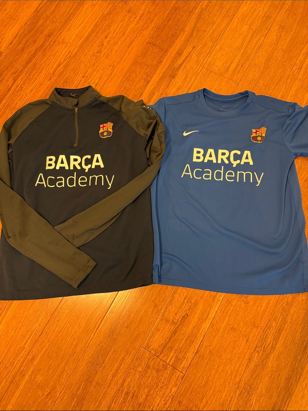 Nike Barca academy youth Xl royal blue dri-fit shirt and navy 1/4 zip EUC